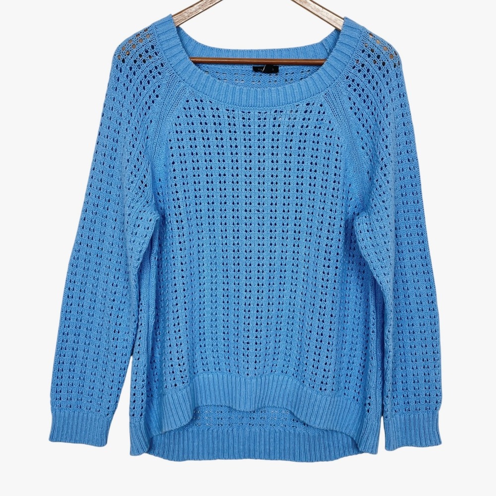 Talbots Women Blue Open Knit 100% Cotton Pullover Sweater Size XL Coastal Layers